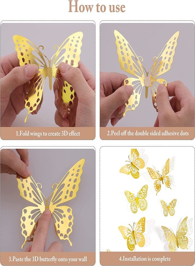 Abhsant 3D Metallic Butterfly Decoration Items for Wall - Golden Butterfly Sticker Butterflies for Room, Bedroom, Living Room Decor - Party and Baby Room Decor (12pcs) (36) - Image 5